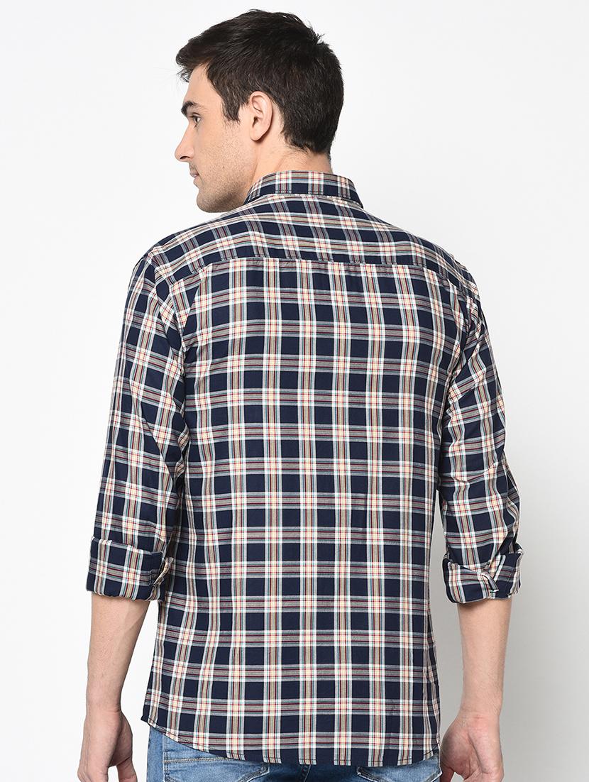 navy blue checkered casual shirt - 17535719 - Zoom Image - 3