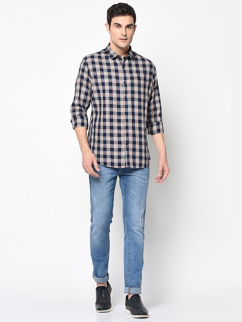 navy blue checkered casual shirt - 17535719 - Zoom Image - 4