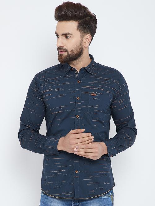 navy blue printed casual shirt - 17535720 - Standard Image - 1