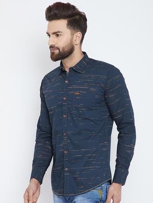 navy blue printed casual shirt - 17535720 - Standard Image - 2
