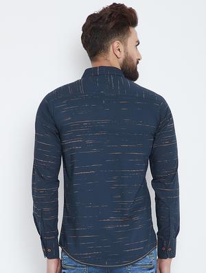 navy blue printed casual shirt - 17535720 - Standard Image - 3