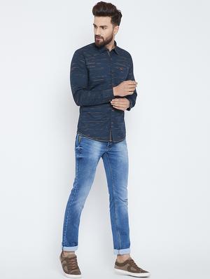 navy blue printed casual shirt - 17535720 - Standard Image - 4