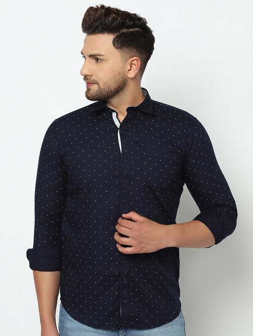 navy blue self design casual shirt - 17535722 - Standard Image - 1