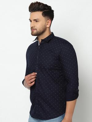navy blue self design casual shirt - 17535722 - Standard Image - 2