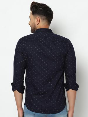 navy blue self design casual shirt - 17535722 - Standard Image - 3