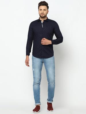 navy blue self design casual shirt - 17535722 - Standard Image - 4