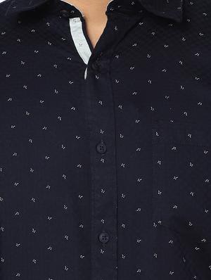 navy blue self design casual shirt - 17535722 - Standard Image - 5