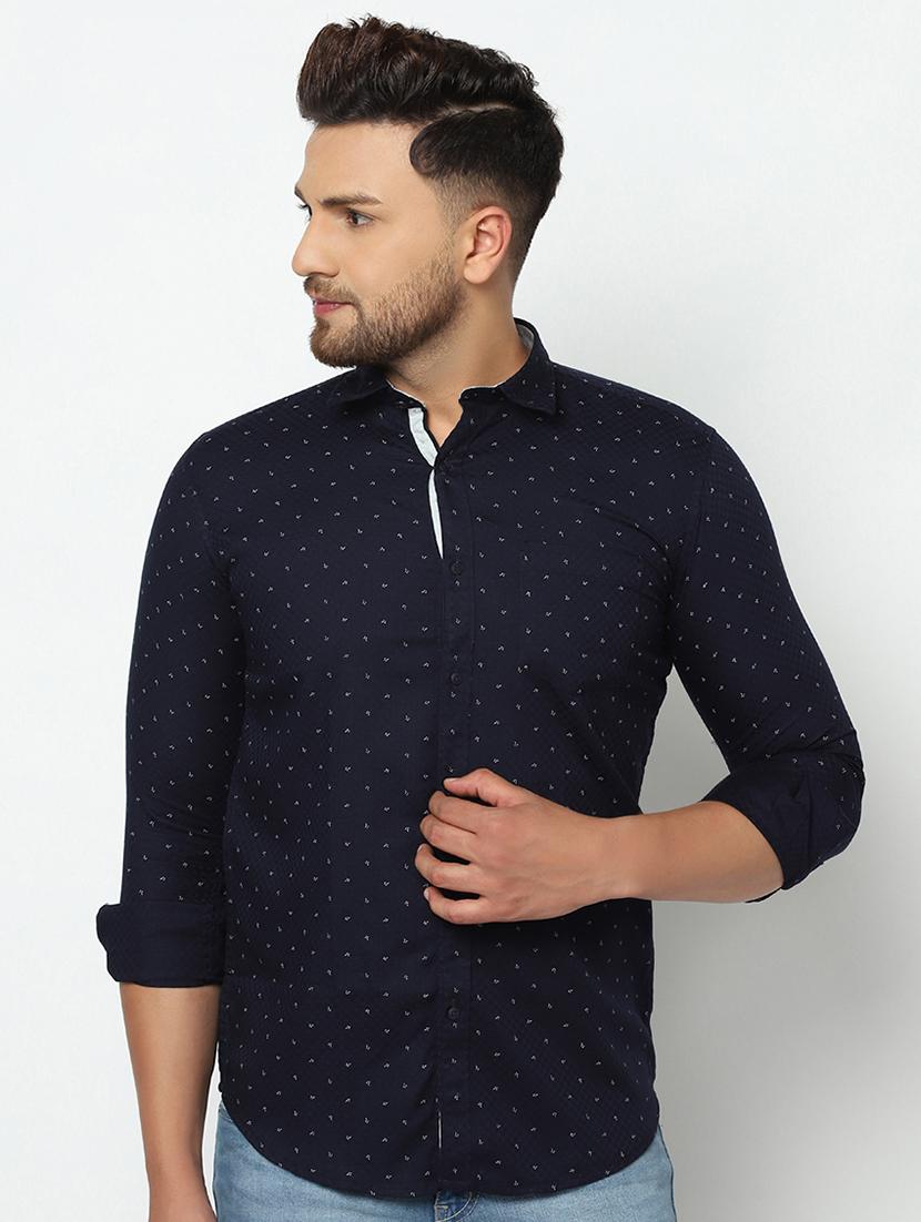 navy blue self design casual shirt - 17535722 - Zoom Image - 1