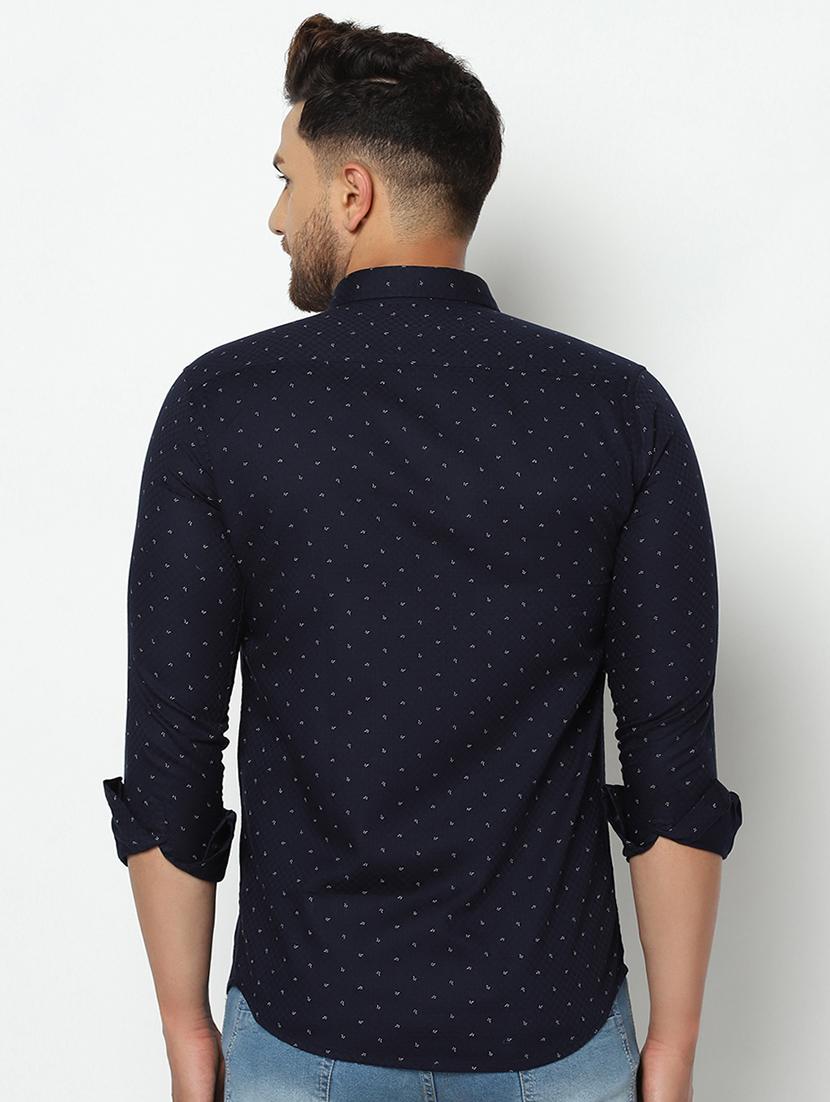 navy blue self design casual shirt - 17535722 - Zoom Image - 3