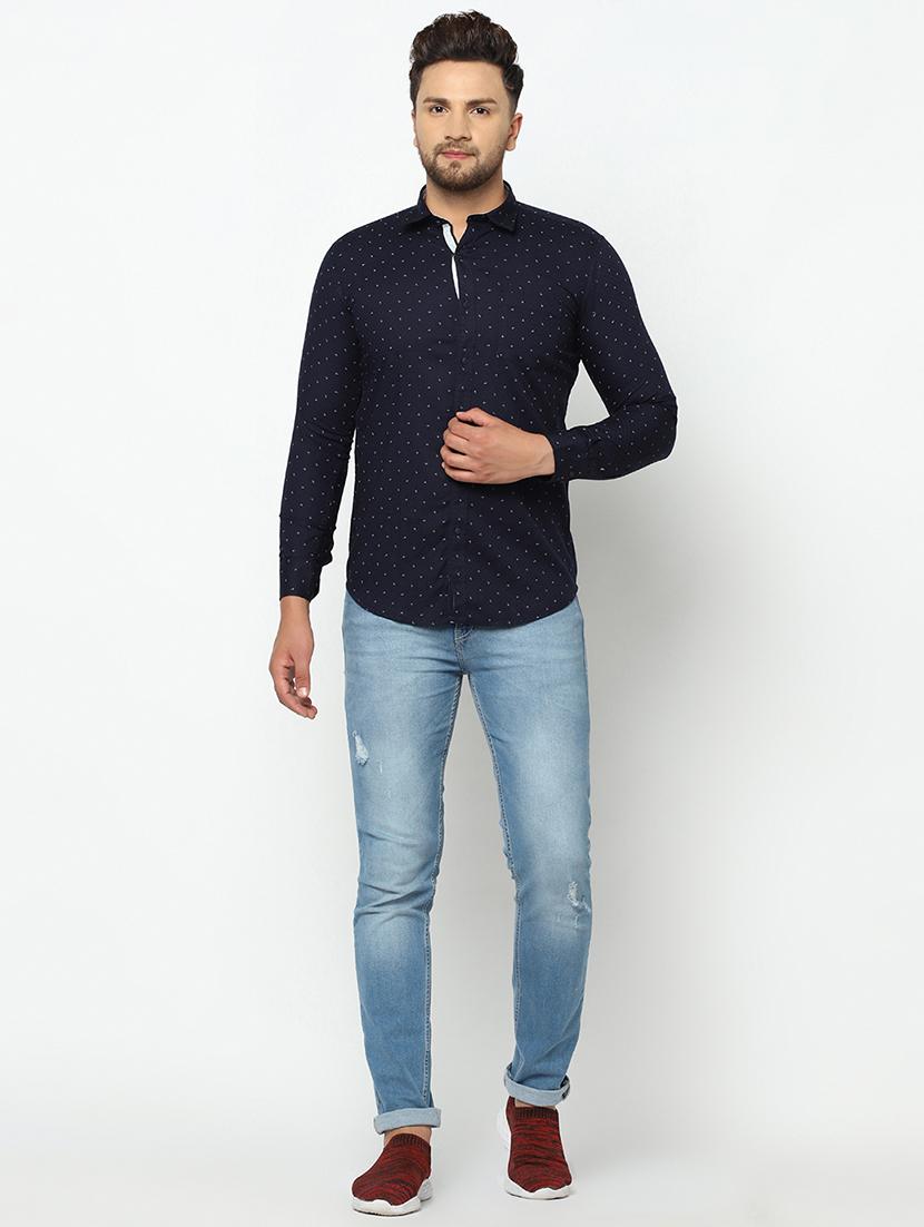 navy blue self design casual shirt - 17535722 - Zoom Image - 4