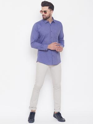 blue solid casual shirt - 17535725 - Standard Image - 4