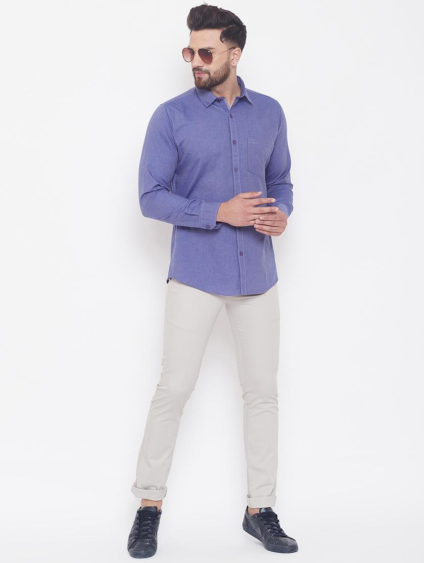 blue solid casual shirt - 17535725 - Zoom Image - 4