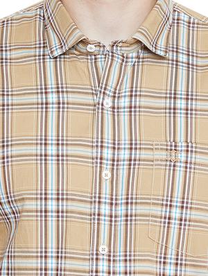 beige checkered casual shirt - 17535726 - Standard Image - 5