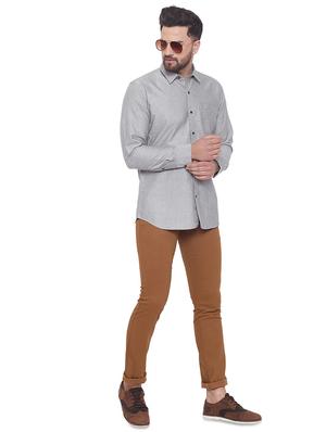 grey solid casual shirt - 17535740 - Standard Image - 4