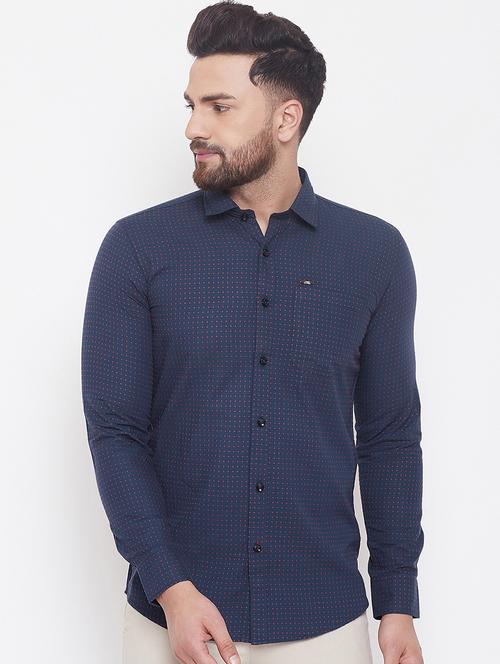 navy blue printed casual shirt - 17535748 - Standard Image - 1