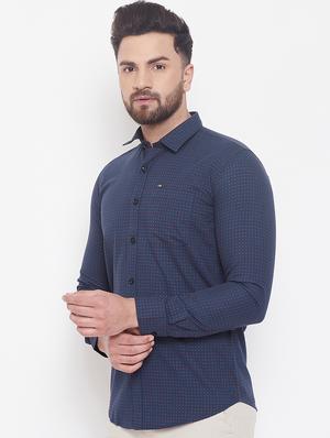 navy blue printed casual shirt - 17535748 - Standard Image - 2