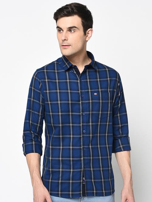 navy blue checkered casual shirt - 17535763 - Standard Image - 1