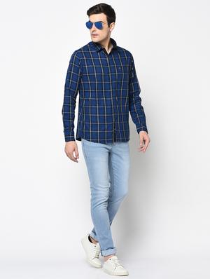 navy blue checkered casual shirt - 17535763 - Standard Image - 4