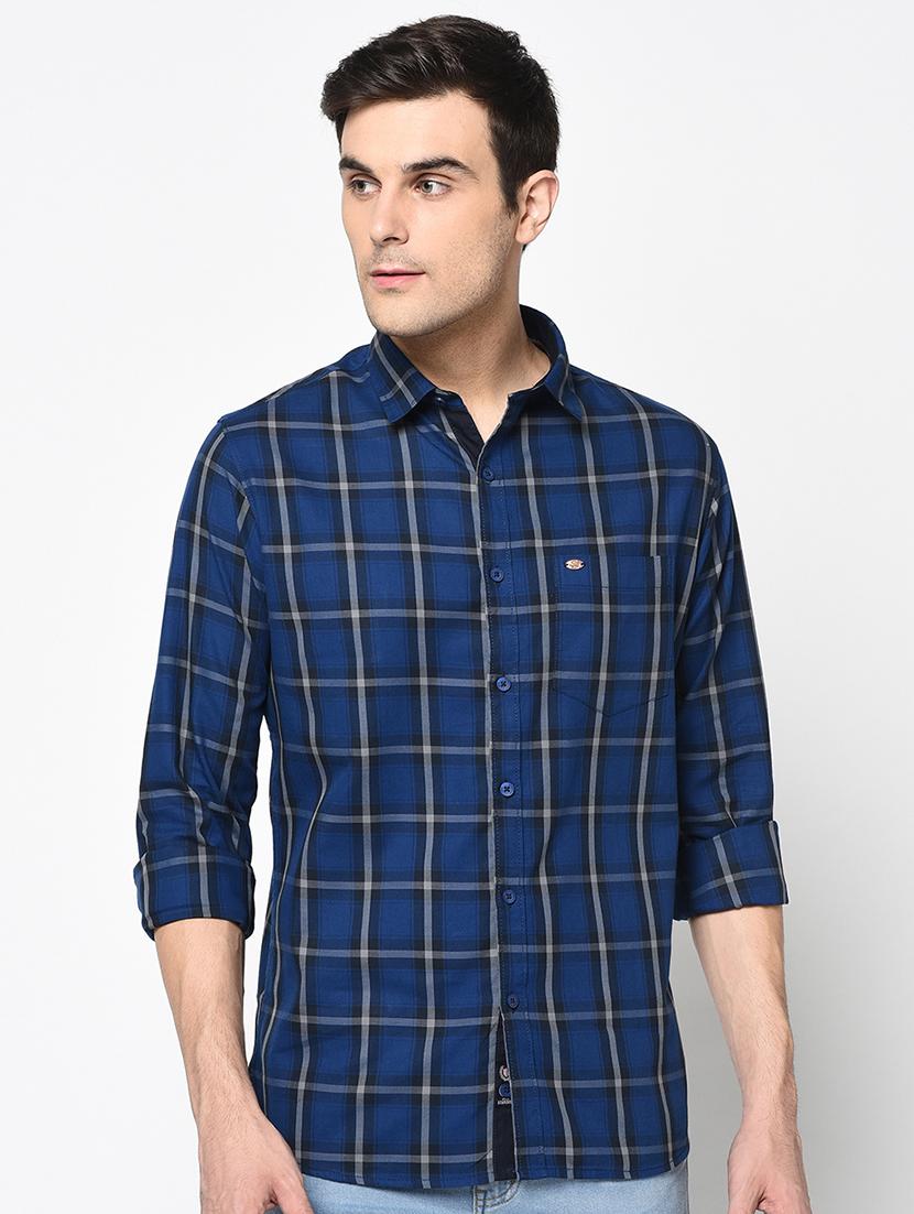navy blue checkered casual shirt - 17535763 - Zoom Image - 1