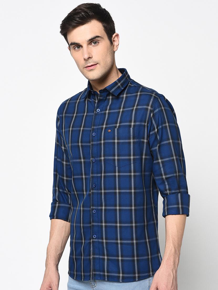 navy blue checkered casual shirt - 17535763 - Zoom Image - 2