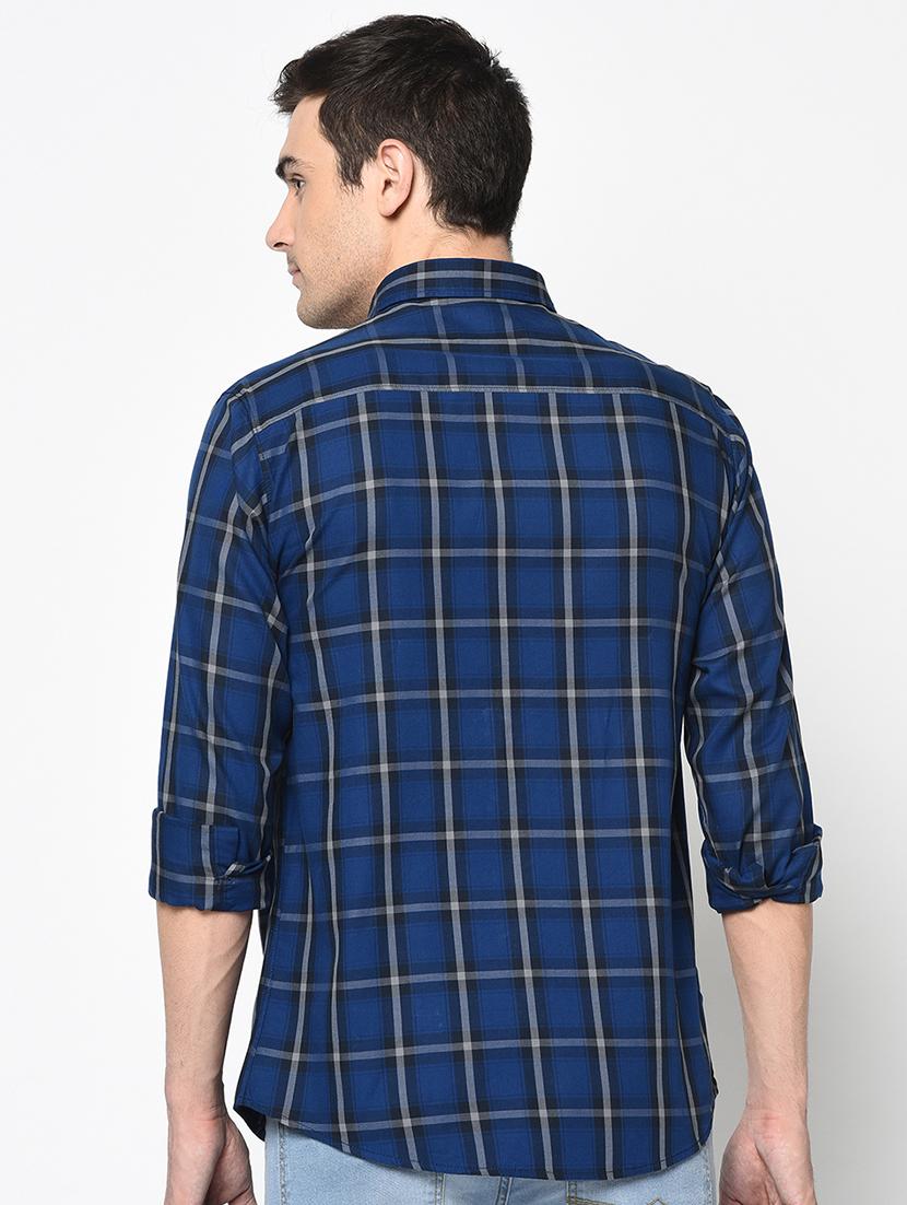 navy blue checkered casual shirt - 17535763 - Zoom Image - 3