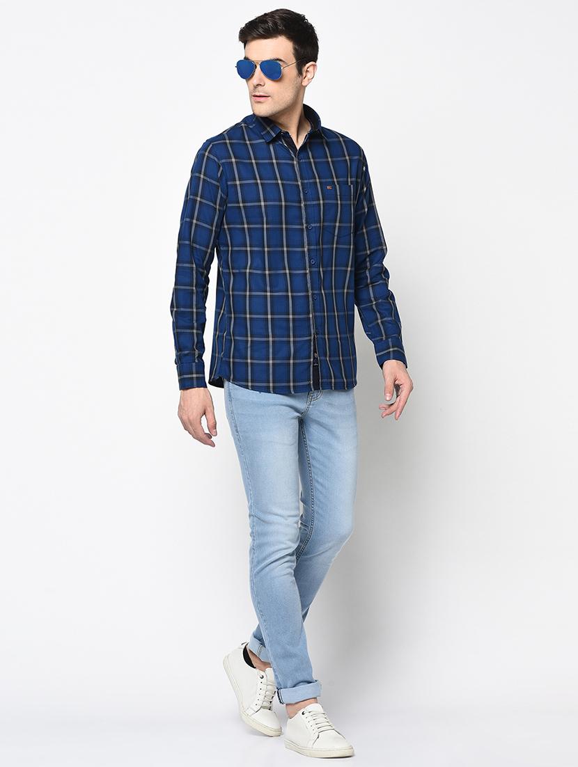 navy blue checkered casual shirt - 17535763 - Zoom Image - 4