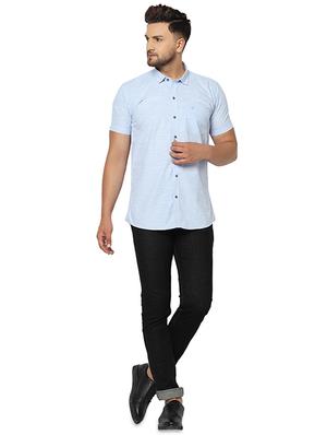 light blue printed casual shirt - 17535765 - Standard Image - 4