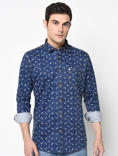 navy blue printed casual shirt - 17535779 - Standard Image - 1