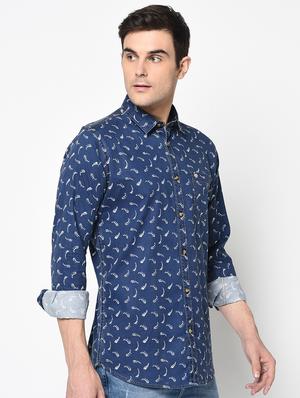 navy blue printed casual shirt - 17535779 - Standard Image - 2