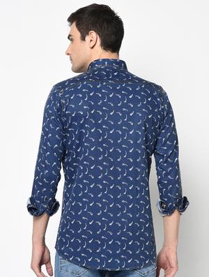 navy blue printed casual shirt - 17535779 - Standard Image - 3