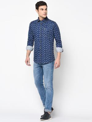 navy blue printed casual shirt - 17535779 - Standard Image - 4