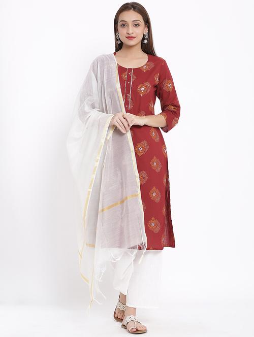 maroon printed suit set - 17535863 - Standard Image - 1