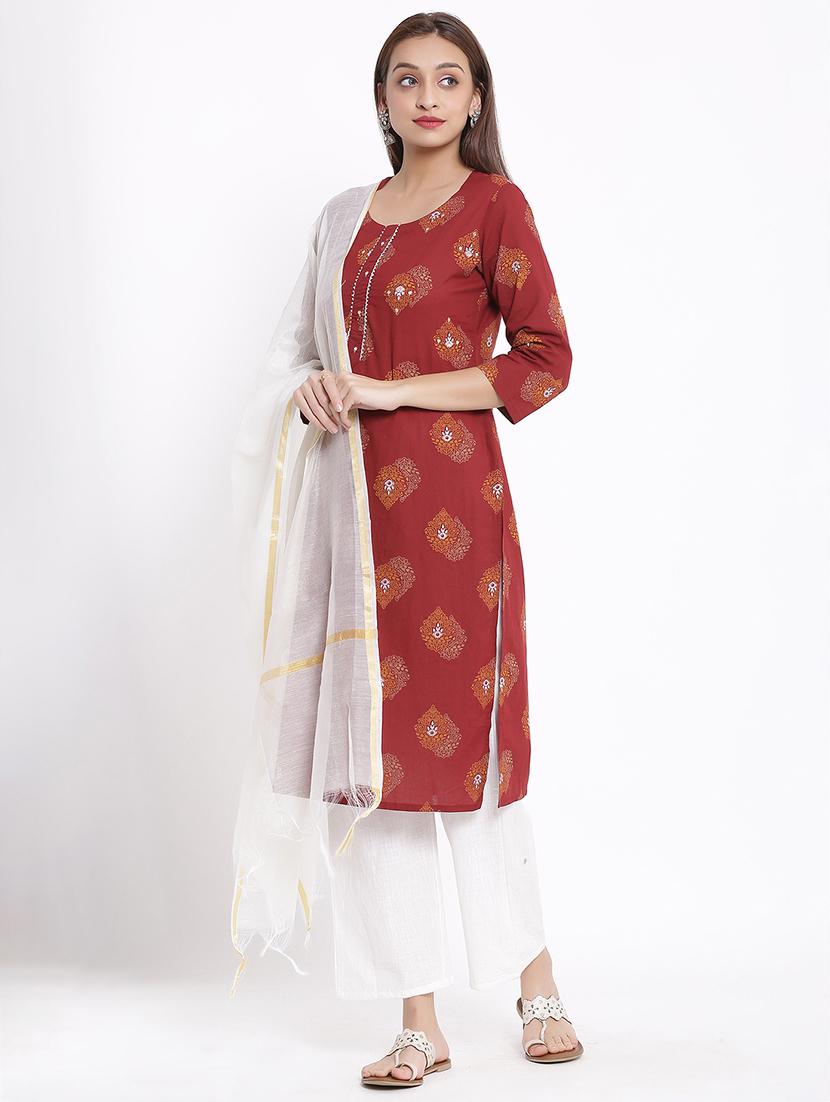 maroon printed suit set - 17535863 - Zoom Image - 2