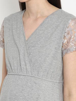 grey cotton maternity wear - 17535901 - Standard Image - 4