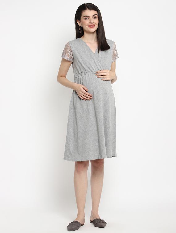 grey cotton maternity wear - 17535901 - Zoom Image - 1