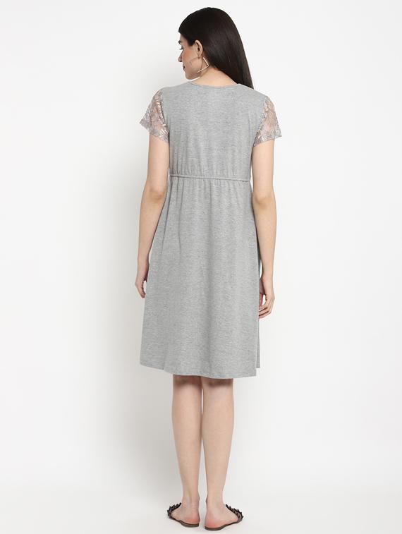 grey cotton maternity wear - 17535901 - Zoom Image - 3