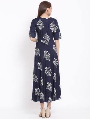 navy blue rayon fit & flare dress - 17535995 - Standard Image - 3