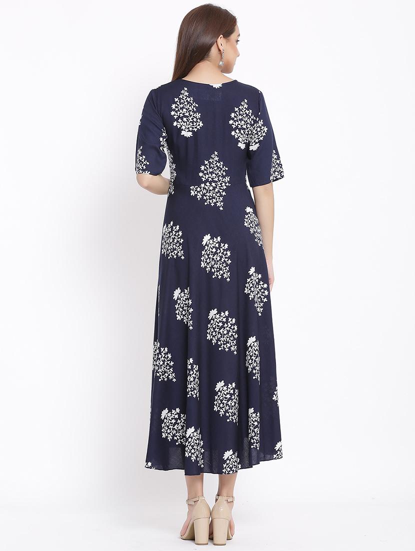navy blue rayon fit & flare dress - 17535995 - Zoom Image - 3