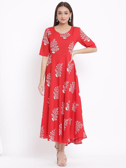 red rayon fit & flare dress - 17535997 - Standard Image - 1