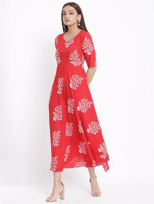 red rayon fit & flare dress - 17535997 - Standard Image - 2