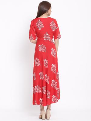 red rayon fit & flare dress - 17535997 - Standard Image - 3