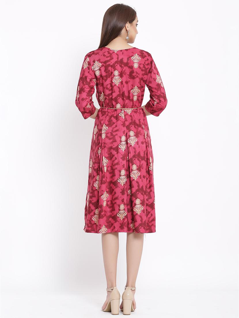 red rayon fit & flare dress - 17535998 - Zoom Image - 3