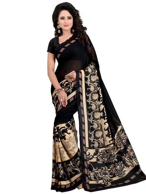 printed plain saree with blouse - 17536156 - Very Small Image - 1