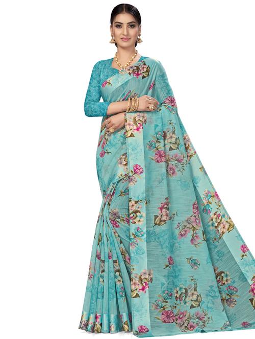 floral plain saree with blouse - 17536159 - Standard Image - 1