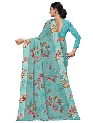 floral plain saree with blouse - 17536159 - Standard Image - 2