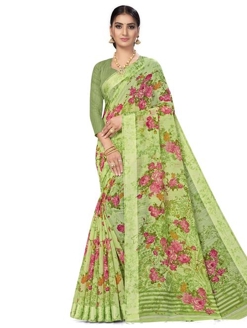 floral printed saree with blouse - 17536162 - Standard Image - 1