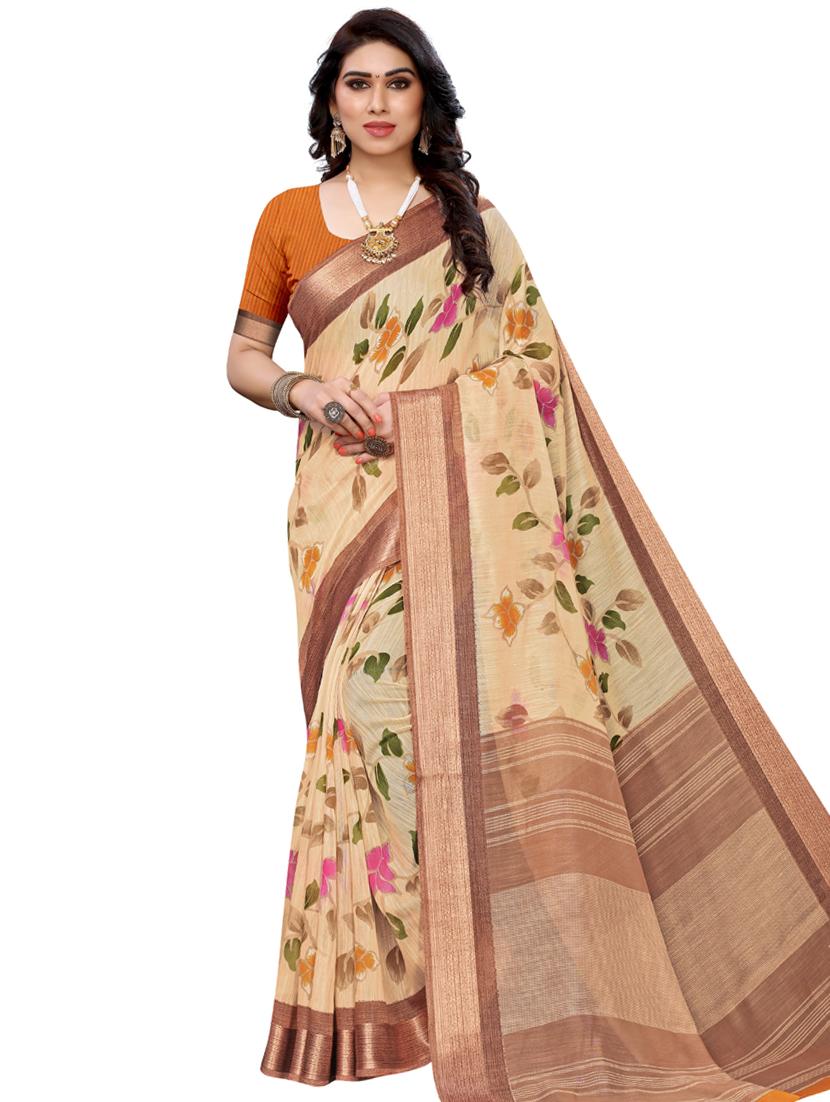 floral printed saree with blouse - 17536164 - Zoom Image - 1