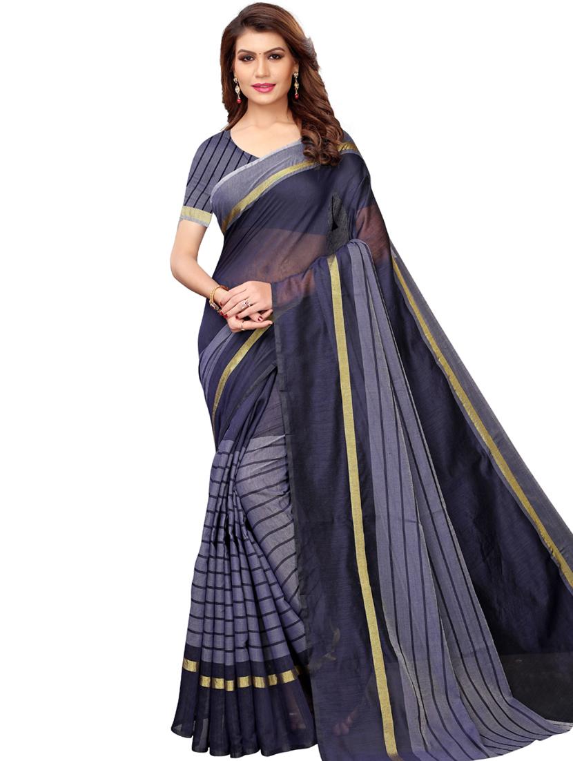 striped printed saree with blouse - 17536167 - Zoom Image - 1