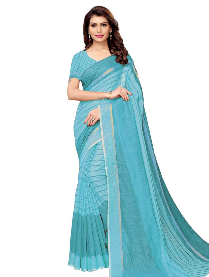 striped printed saree with blouse - 17536170 - Zoom Image - 1