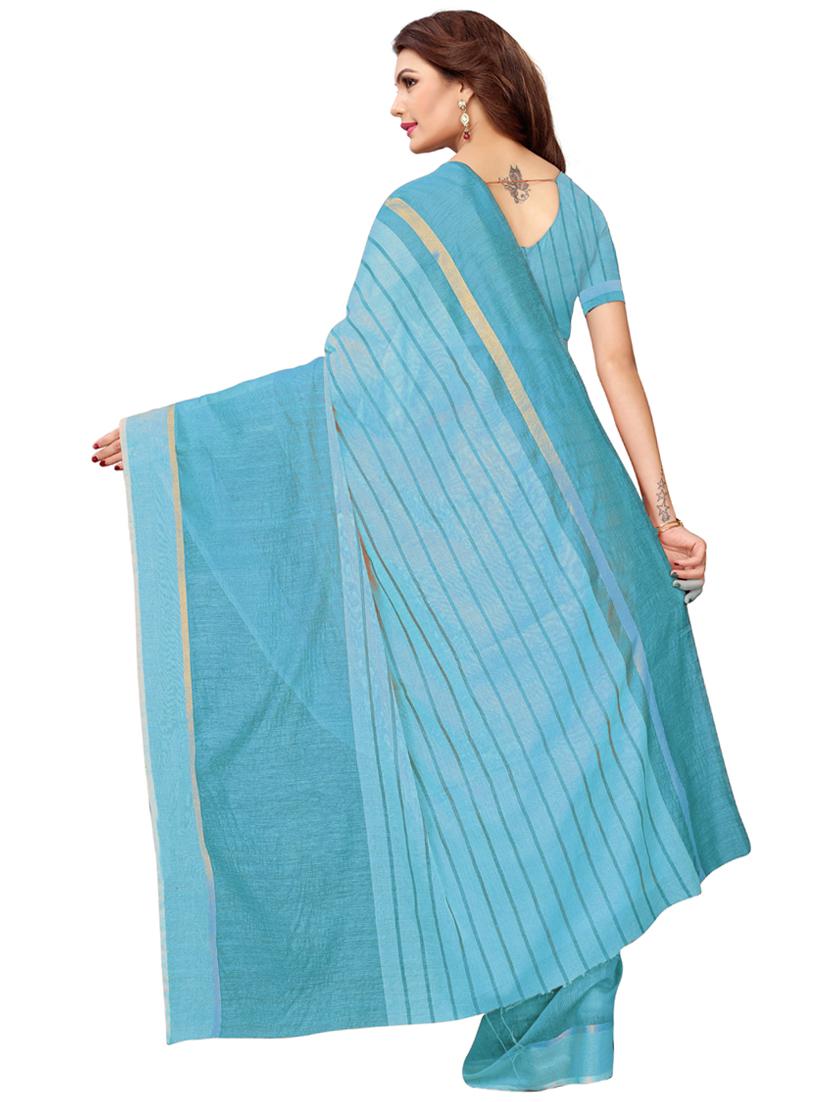 striped printed saree with blouse - 17536170 - Zoom Image - 2